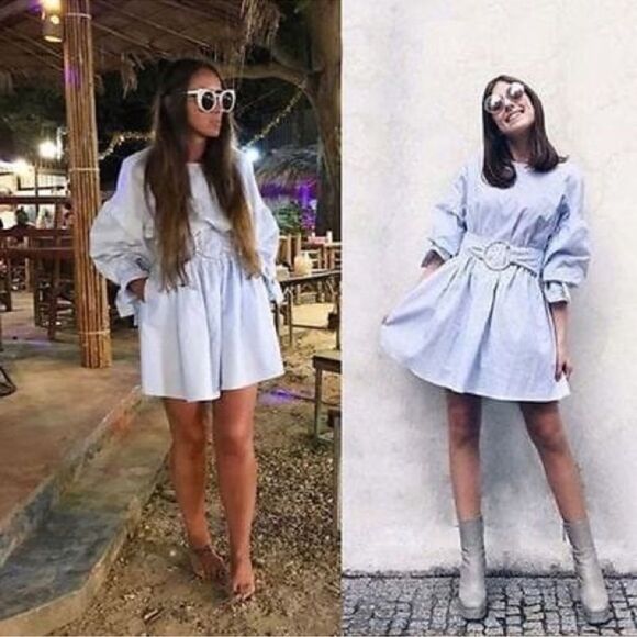 Zara Sky Blue Poplin Dress with Buckle Belt NEW Size Small Blogger Favorite - Picture 11 of 14